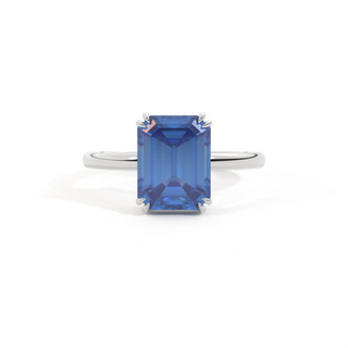 Solitaire Emerald Blue Sapphire Platinum Ring