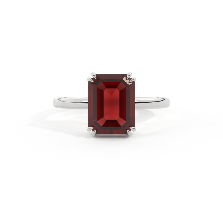 Solitaire Emerald Garnet Platinum Ring