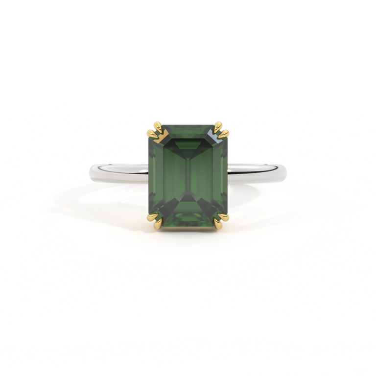 Solitaire Emerald Green Sapphire Platinum Ring