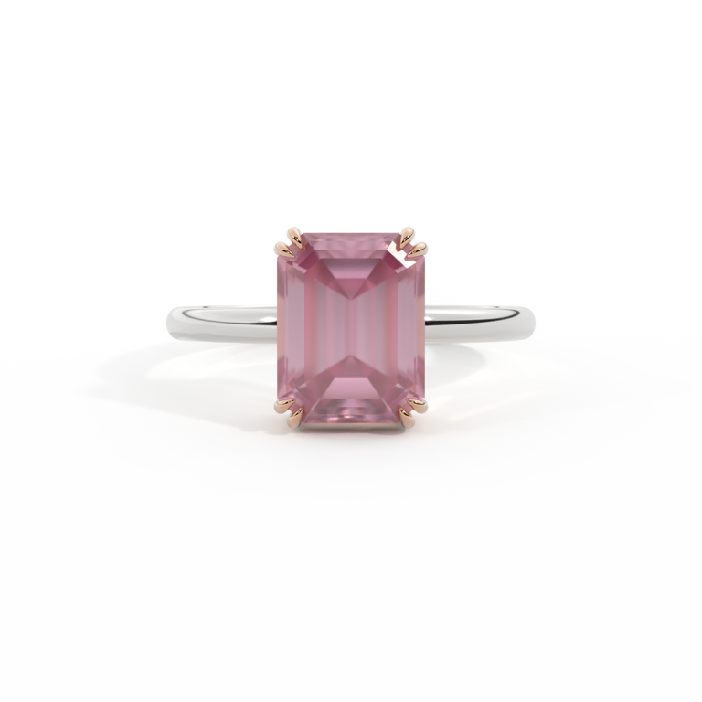 Solitaire Emerald Pink Sapphire Platinum Ring