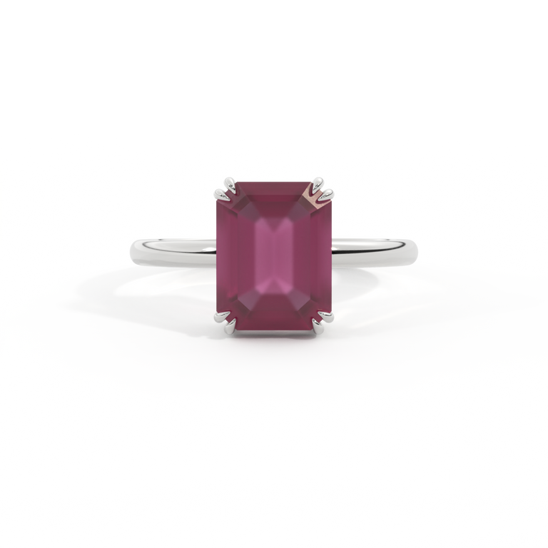 Solitaire Emerald Ruby Platinum Ring