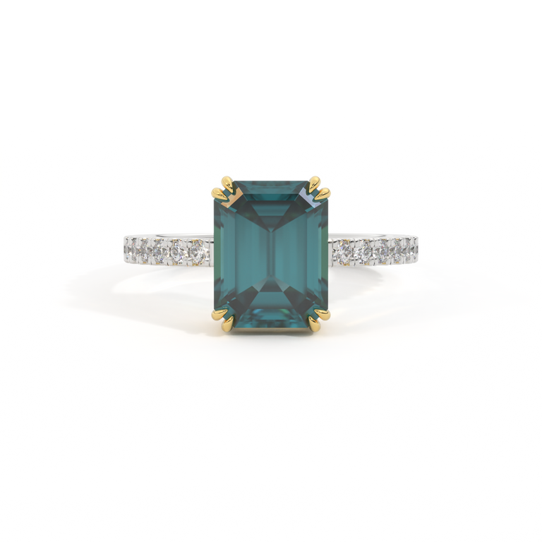 Solitaire Emerald Teal Sapphire Platinum Ring