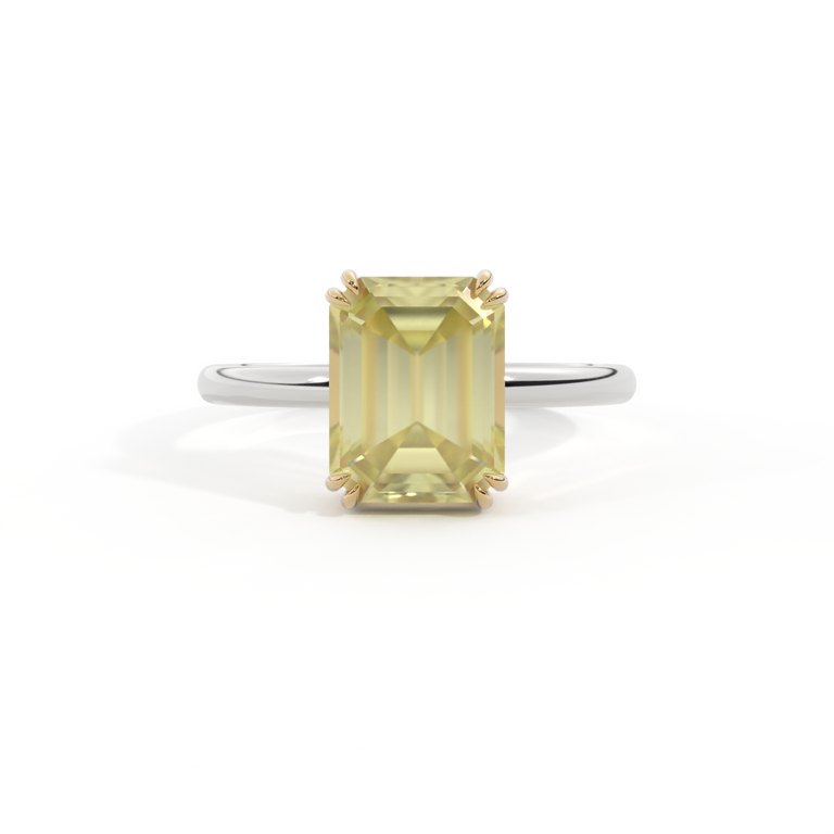 Solitaire Emerald Yellow Sapphire Platinum Ring