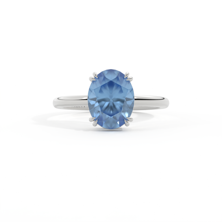 Solitaire Oval Blue Sapphire Platinum Ring