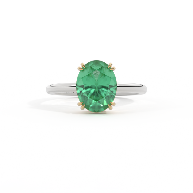 Solitaire Oval Emerald Platinum Ring