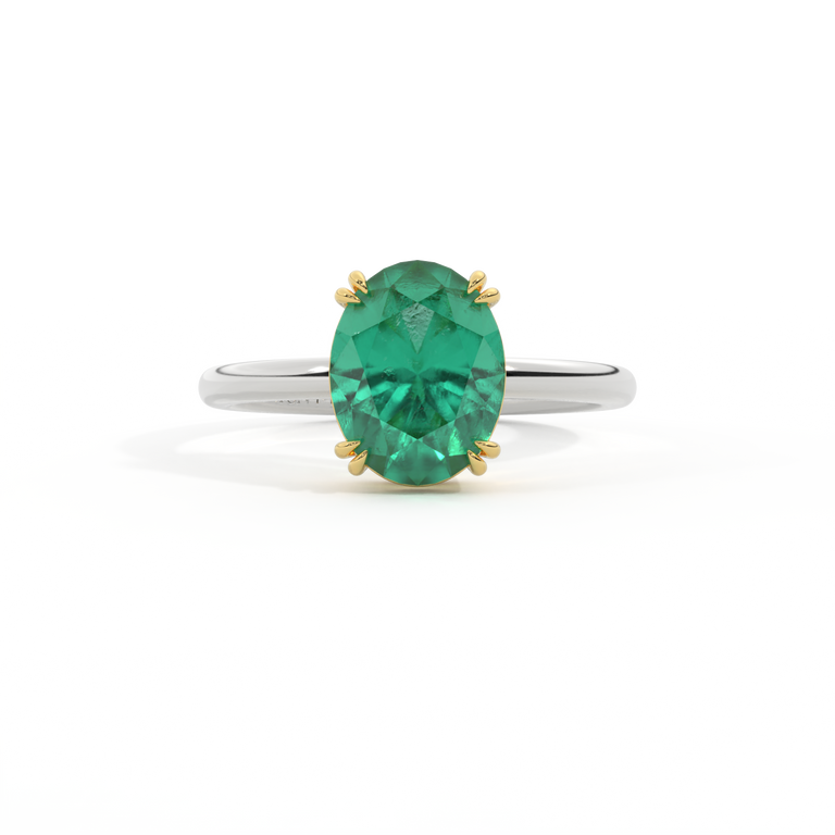 Solitaire Oval Emerald Platinum Ring