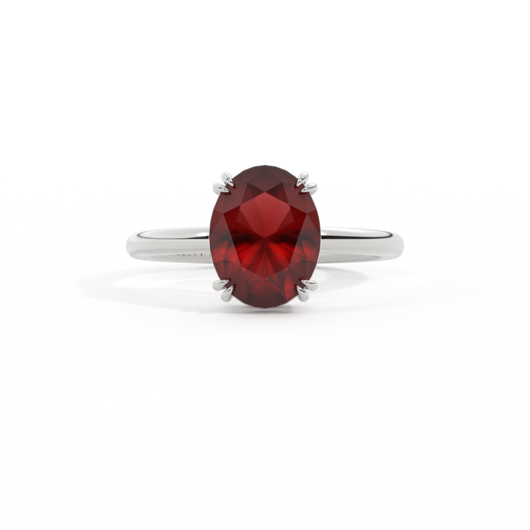Solitaire Oval Garnet Platinum Ring