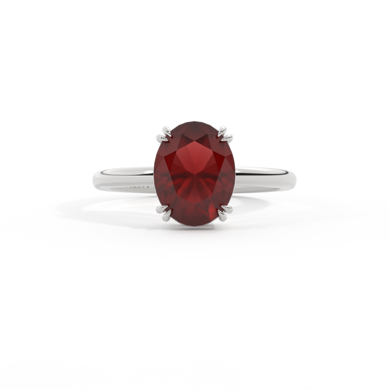Solitaire Oval Garnet Platinum Ring
