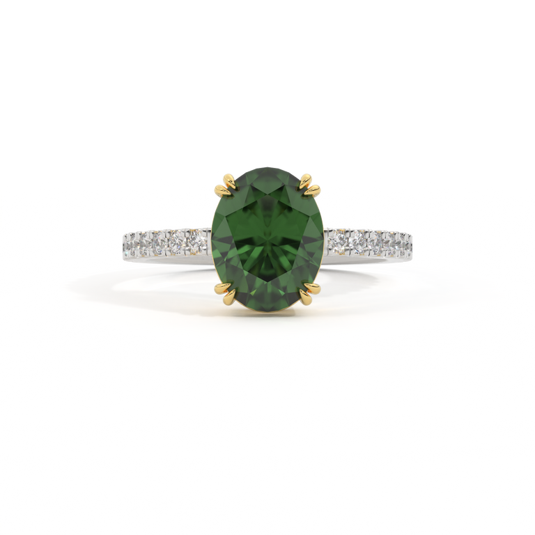 Solitaire Oval Green Sapphire Platinum Ring