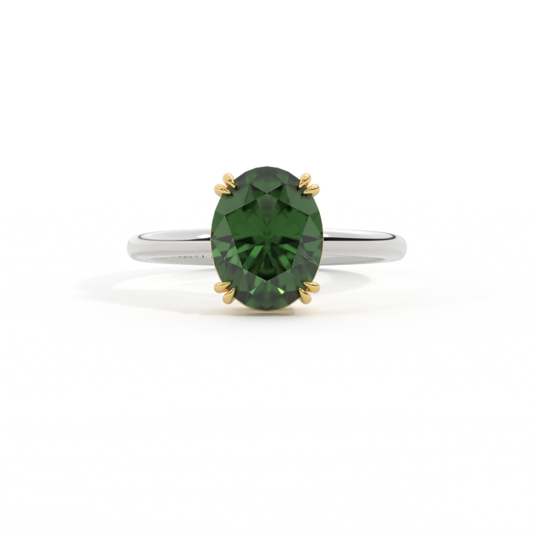 Solitaire Oval Green Sapphire Platinum Ring