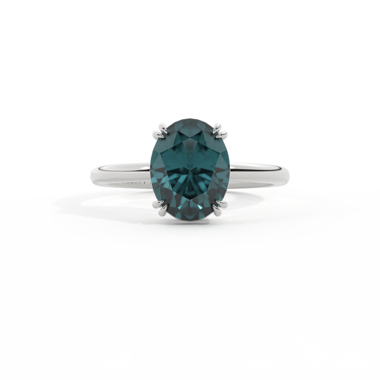 Solitaire Oval Teal Sapphire Platinum Ring