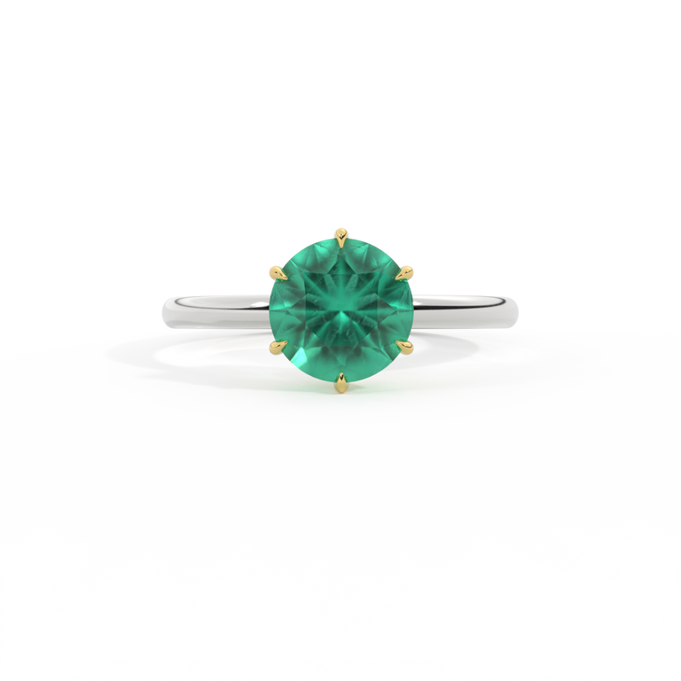 Solitaire Round Emerald Platinum Ring