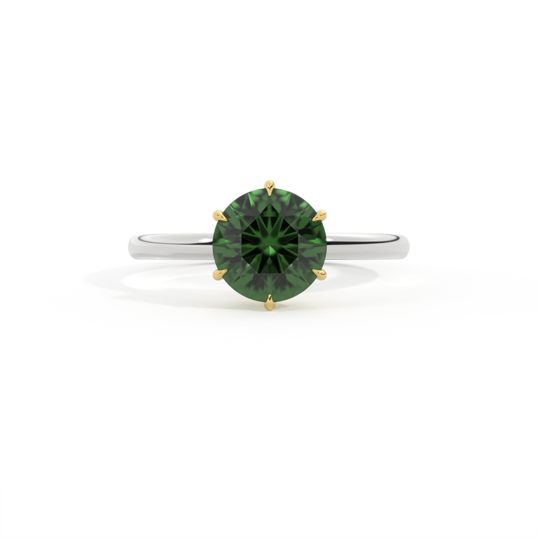 Solitaire Round Green Sapphire Platinum Ring