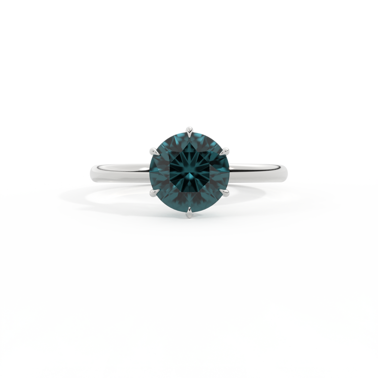 Solitaire Round Teal Sapphire Platinum Ring