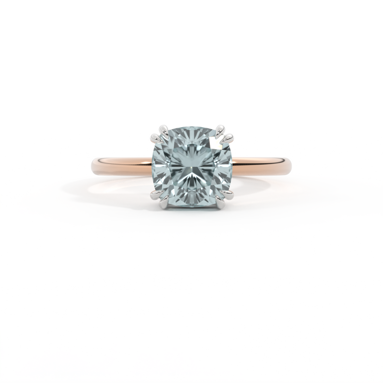 Solitaire Cushion Aquamarine 18K Rose Gold Ring