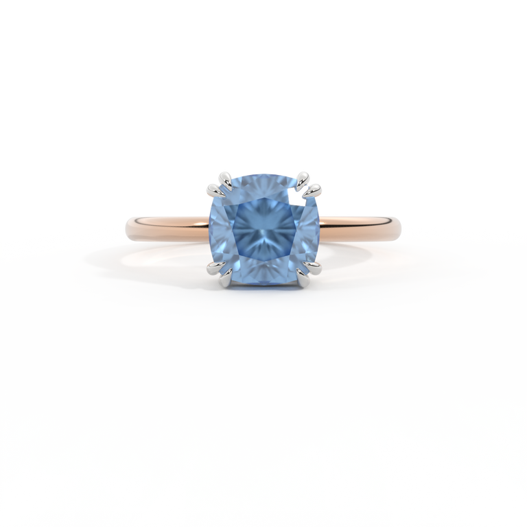Solitaire Cushion Blue Sapphire 18K Rose Gold Ring