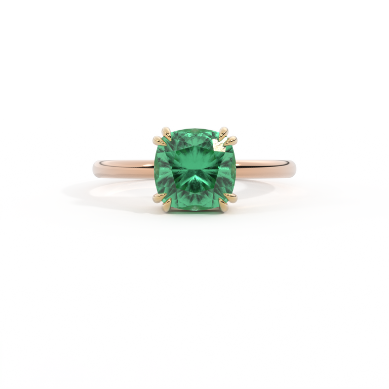 Solitaire Cushion Emerald 18K Rose Gold Ring