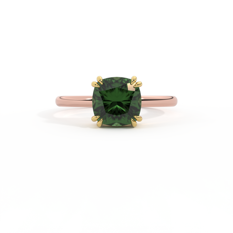 Solitaire Cushion Green Sapphire 18K Rose Gold Ring