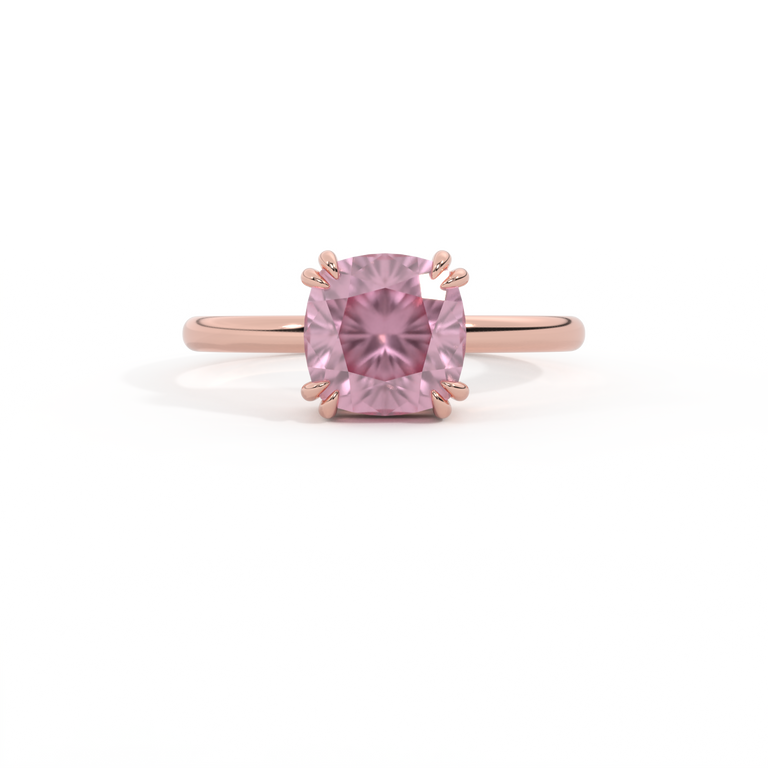Solitaire Cushion Pink Sapphire 18K Rose Gold Ring