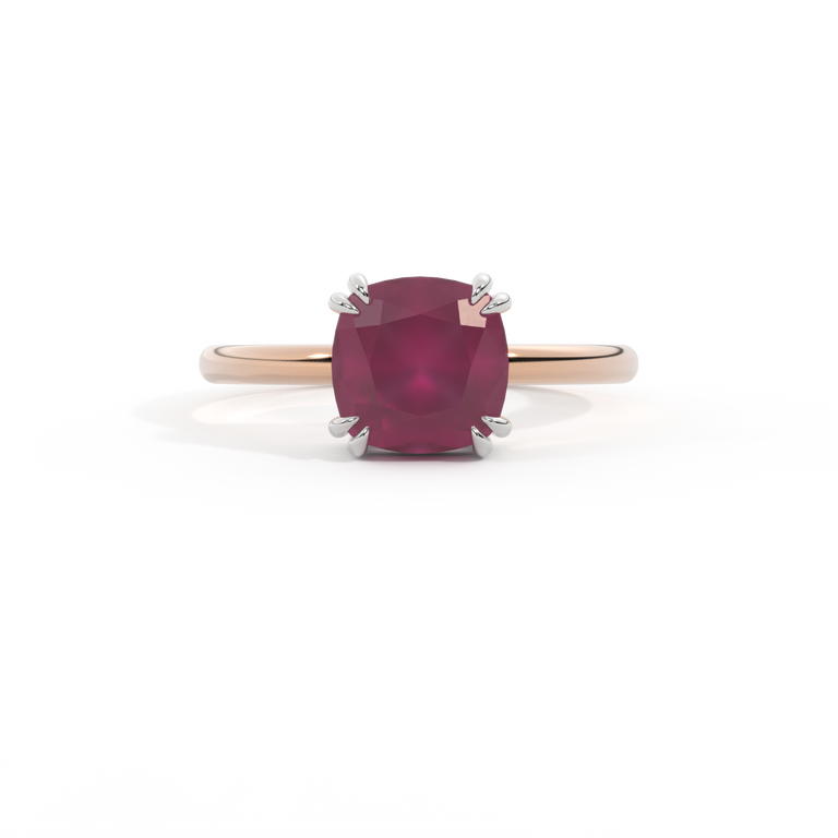 Solitaire Cushion Ruby 18K Rose Gold Ring