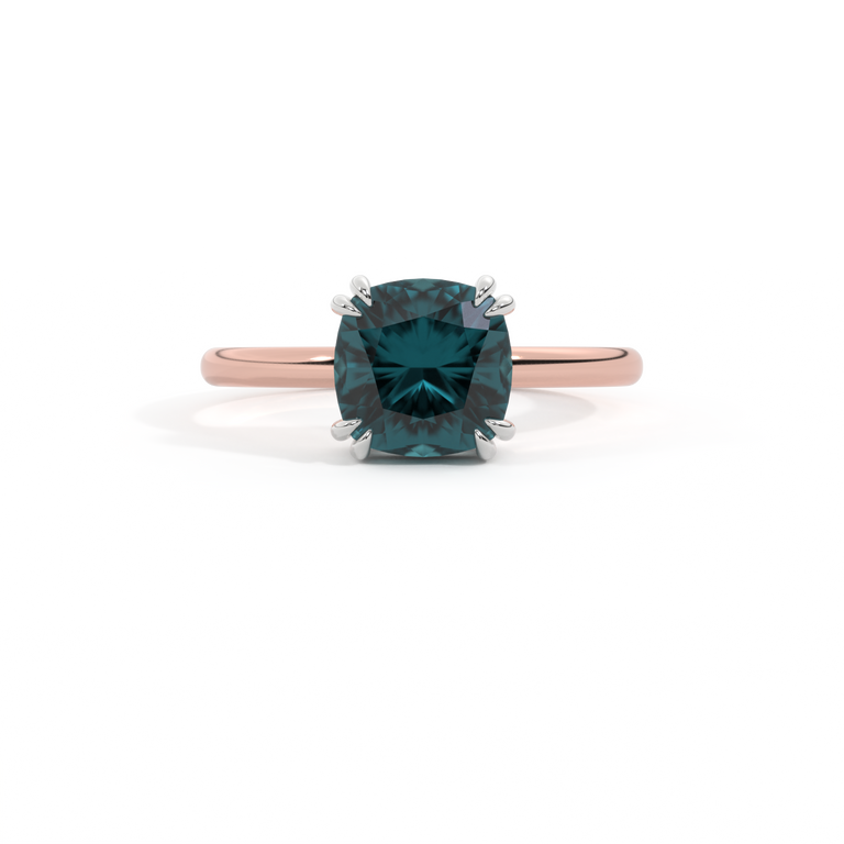 Solitaire Cushion Teal Sapphire 18K Rose Gold Ring