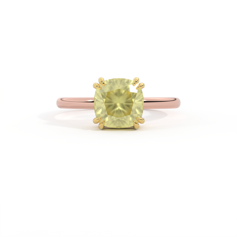 Solitaire Cushion Yellow Sapphire 18K Rose Gold Ring