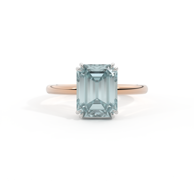 Solitaire Emerald Aquamarine 18K Rose Gold Ring