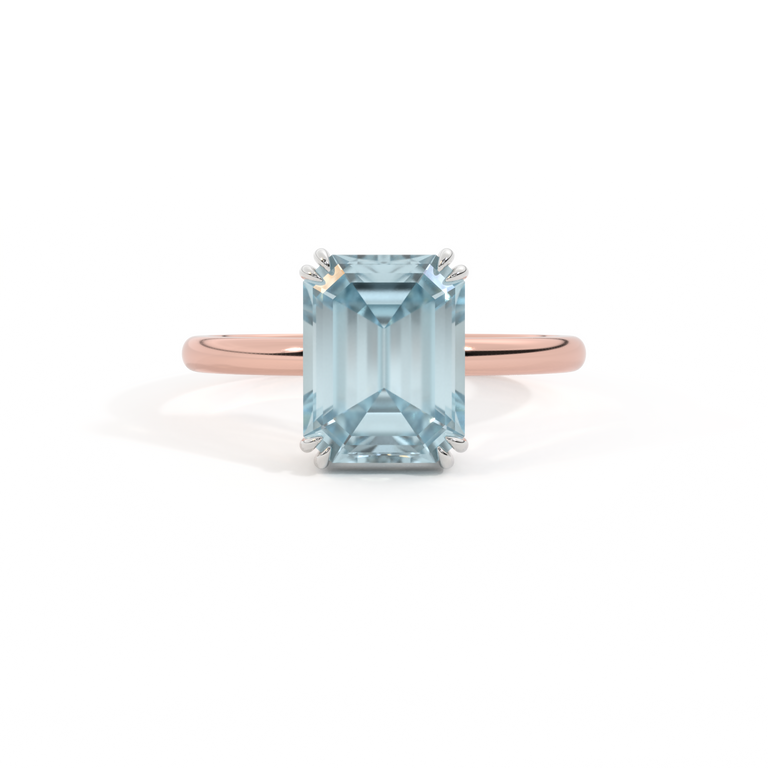 Solitaire Emerald Aquamarine 18K Rose Gold Ring