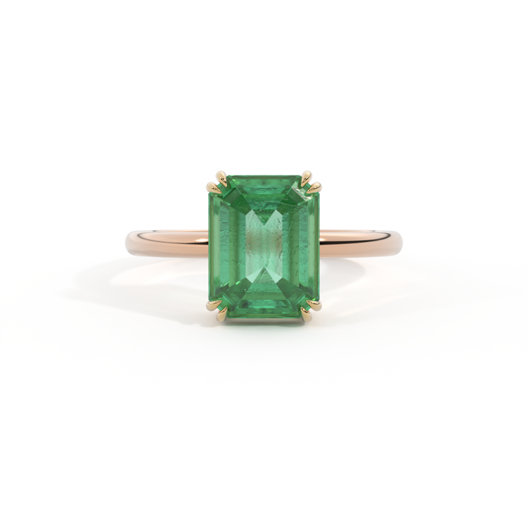 Solitaire Emerald Emerald 18K Rose Gold Ring