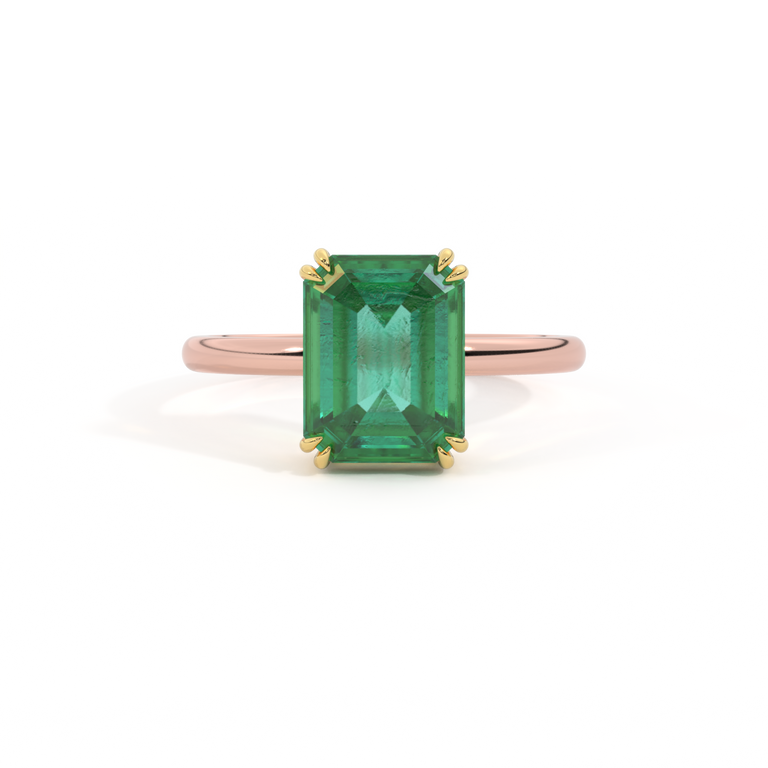 Solitaire Emerald Emerald 18K Rose Gold Ring