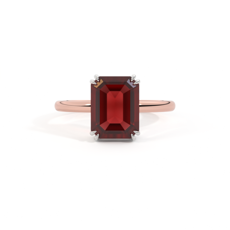 Solitaire Emerald Garnet 18K Rose Gold Ring
