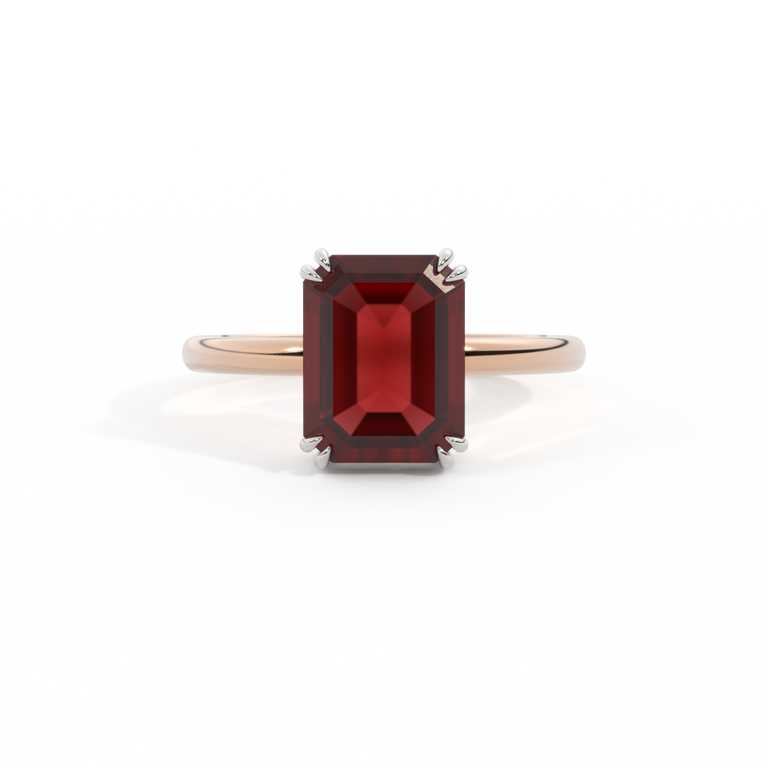 Solitaire Emerald Garnet 18K Rose Gold Ring