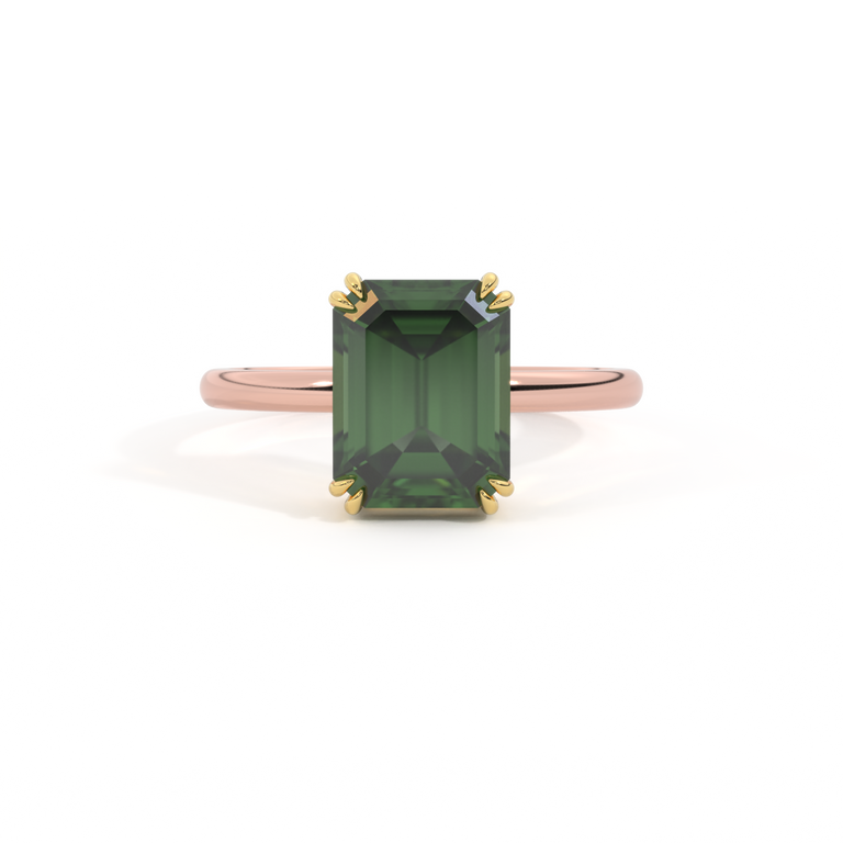 Solitaire Emerald Green Sapphire 18K Rose Gold Ring