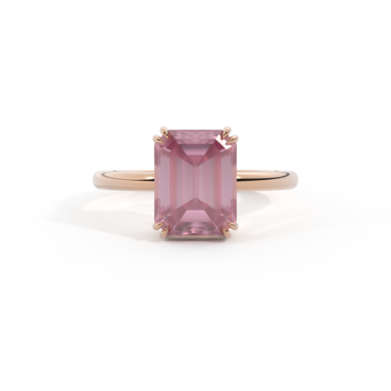 Solitaire Emerald Pink Sapphire 18K Rose Gold Ring