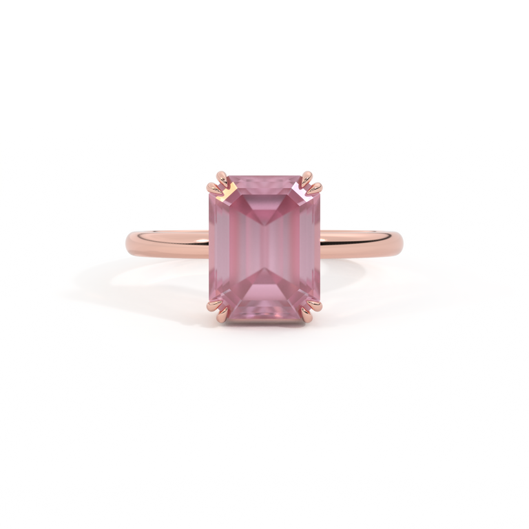 Solitaire Emerald Pink Sapphire 18K Rose Gold Ring