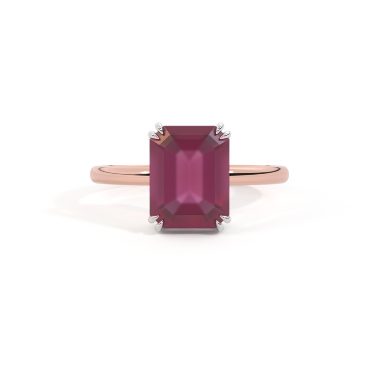 Solitaire Emerald Ruby 18K Rose Gold Ring