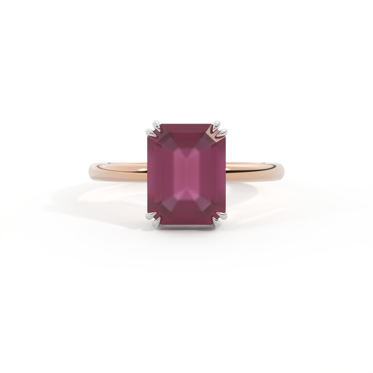 Solitaire Emerald Ruby 18K Rose Gold Ring