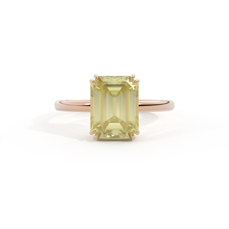 Solitaire Emerald Yellow Sapphire 18K Rose Gold Ring