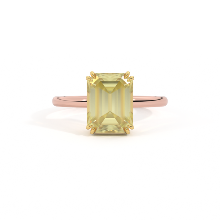 Solitaire Emerald Yellow Sapphire 18K Rose Gold Ring