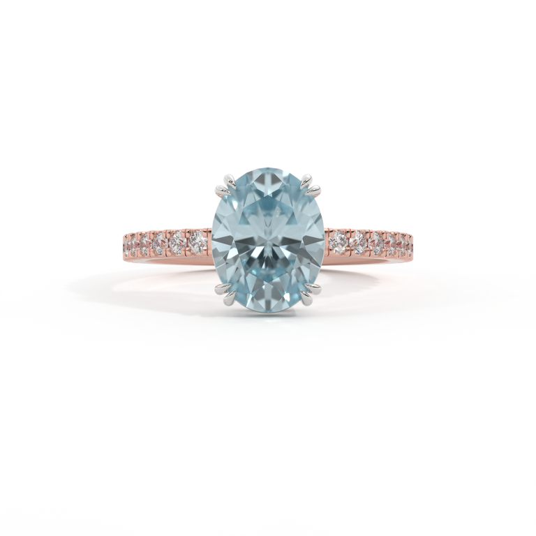 Solitaire Oval Aquamarine 18K Rose Gold Ring
