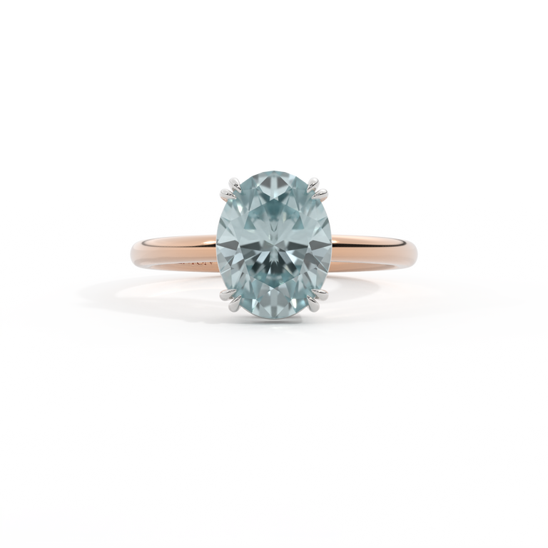 Solitaire Oval Aquamarine 18K Rose Gold Ring