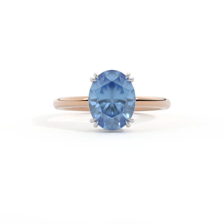 Solitaire Oval Blue Sapphire 18K Rose Gold Ring