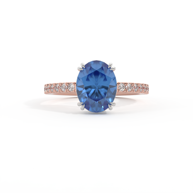 Solitaire Oval Blue Sapphire 18K Rose Gold Ring
