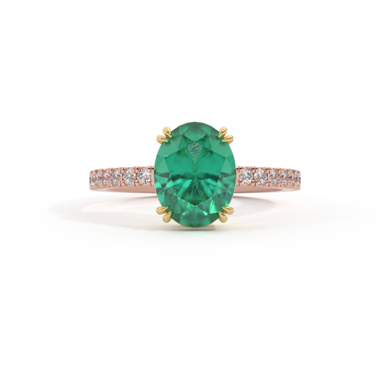 Solitaire Oval Emerald 18K Rose Gold Ring