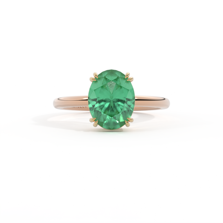 Solitaire Oval Emerald 18K Rose Gold Ring