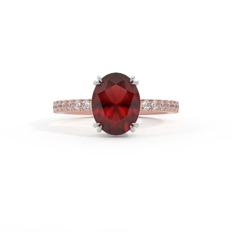 Solitaire Oval Garnet 18K Rose Gold Ring