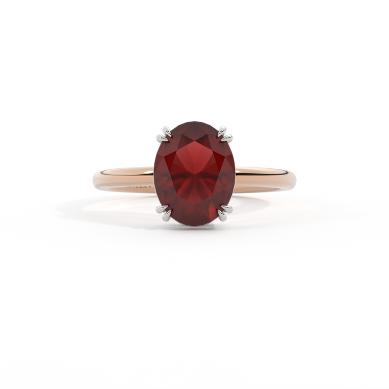 Solitaire Oval Garnet 18K Rose Gold Ring