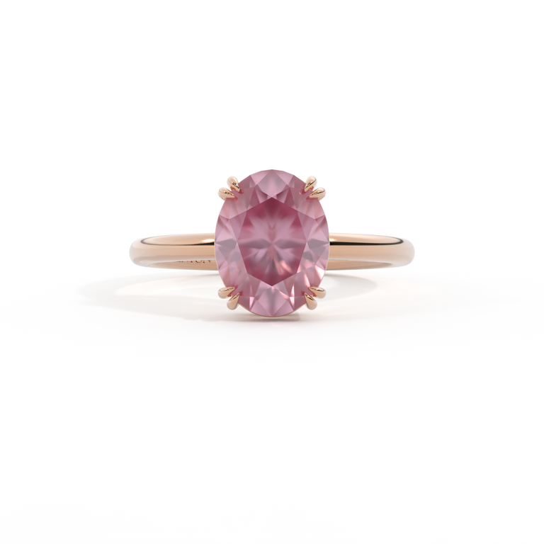 Solitaire Oval Pink Sapphire 18K Rose Gold Ring