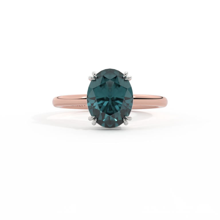 Solitaire Oval Teal Sapphire 18K Rose Gold Ring