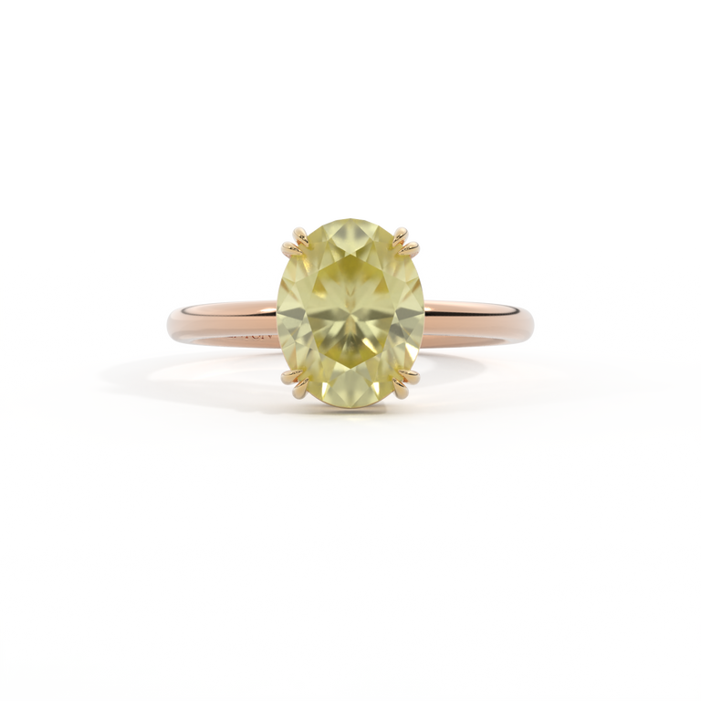 Solitaire Oval Yellow Sapphire 18K Rose Gold Ring